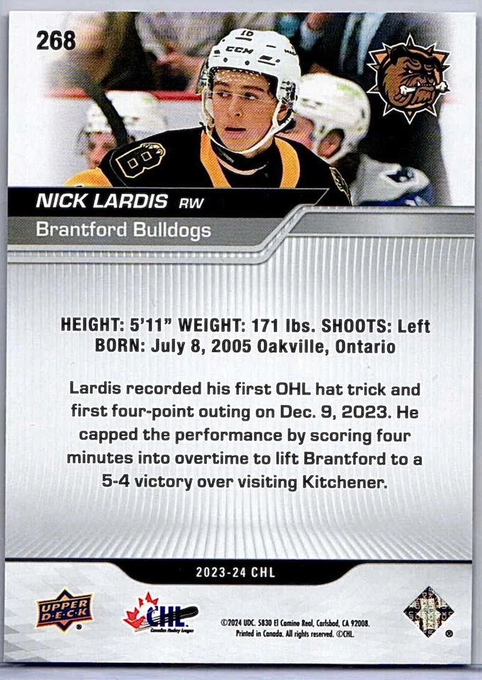 Nick Lardis Rookie - 2023-24 Upper Deck CHL #268 (RC) - Chicago Blackhawks - Image 2 of 2