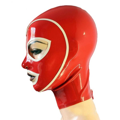 Red Latex Hood Open Eyes and Mouth Catsuit Rubber Mask Costume Club Wear Cosplay - Picture 8 of 14
