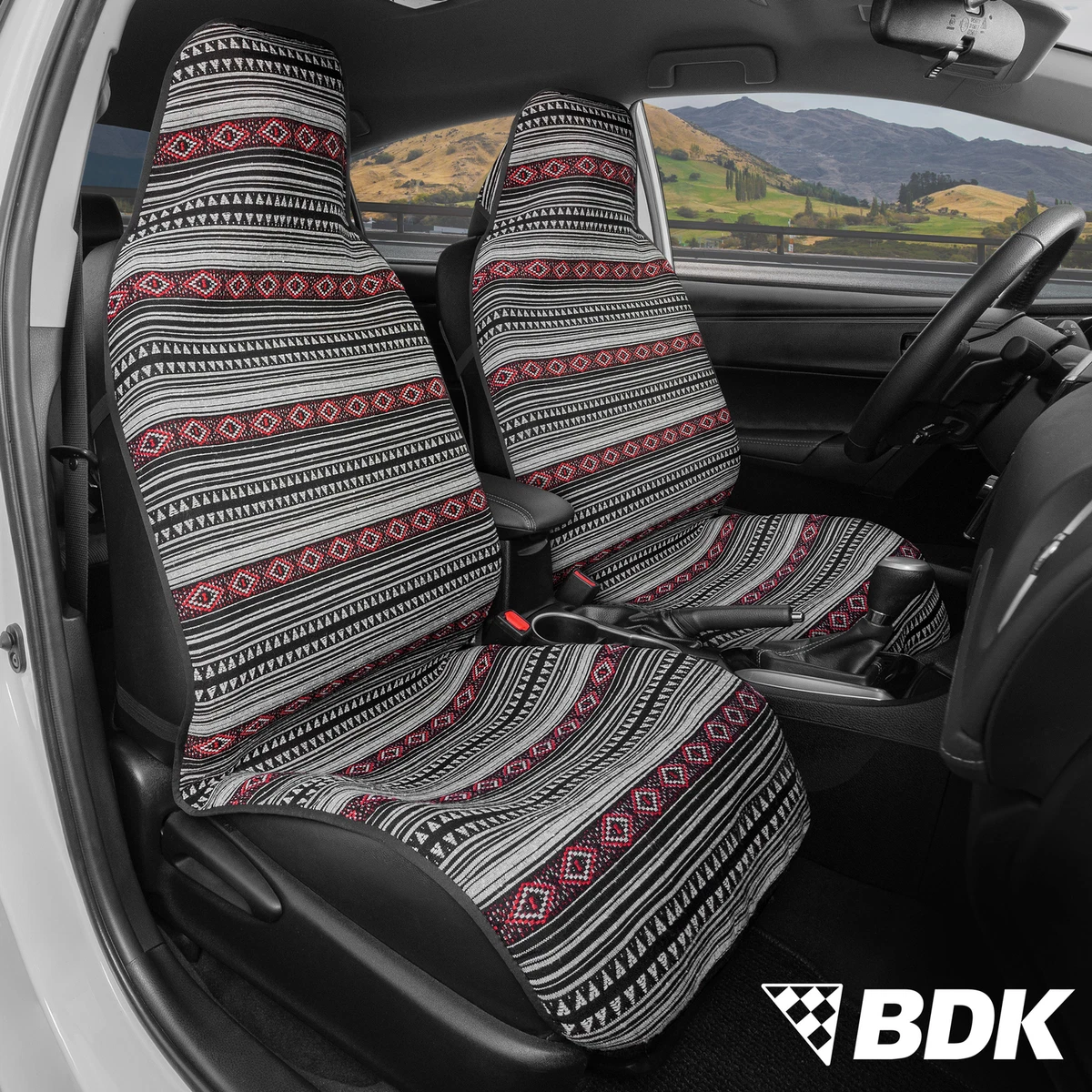 BDK Boho Car Seat Covers For Front Seats Black Aztec Print Auto