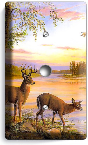 WHITETAIL HIRSCH PAAR HERBST WALD LICHTSCHALTER WANDTELLER STECKDOSE KABINE KUNST DEKOR - Bild 17 von 34