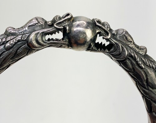 Antique Chinese silver Dragons Bamboo bangle bracelet repousse - Picture 3 of 6