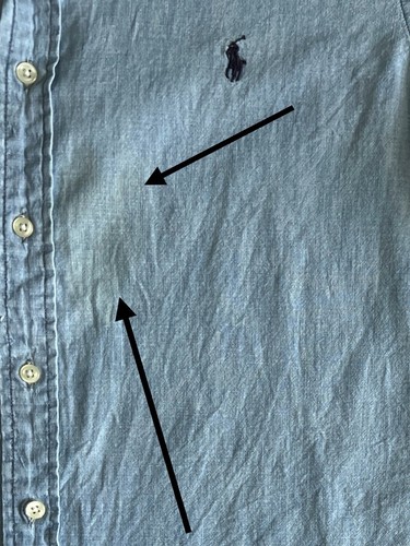 Ralph Lauren Button Down Shirt Men’s Sz Large Blue Chambray Pony Logo *Flaw - Picture 5 of 9