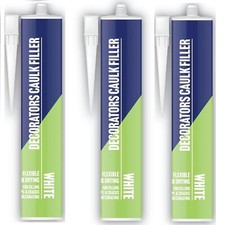 3X WHITE DECORATORS CAULK FILLER FLEXIBLE QUICK DRYING FILL CRACK & GAPS 260ML
