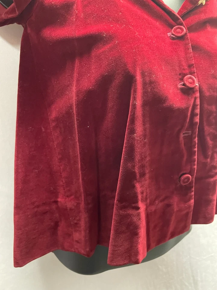 Blusa túnica cuello manga corta grande hecha a mano vintage de terciopelo rojo festivo para mujer Foto 4 de 4
