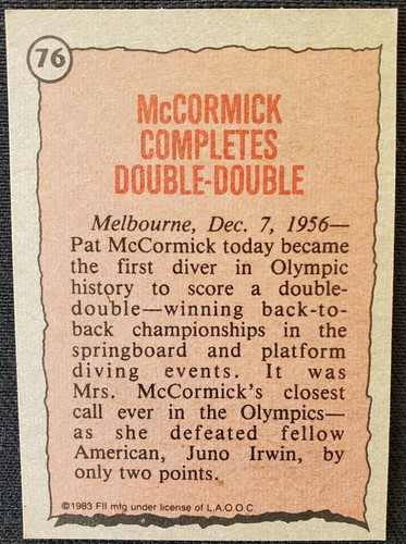 1983 Pat McCormick USA 1956 Olympics Diving Gold Melbourne 1984 LA Card #76 - Picture 2 of 6