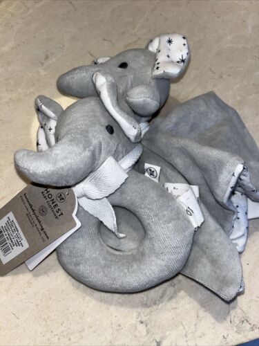 Honest Baby Clothing Elephant Lovey Blanket and Rattle Bunny Sweet Gift Set NWT