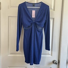 Wild Fable Size M Cutout Metallic Blue Bodycon Sheath Dress Sweetheart Neck
