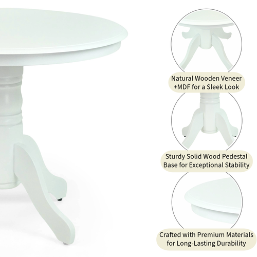 3 Piece Dining Table Set, 2 Solid Wood Falabella Chairs w Pedestal Round Table - Picture 15 of 29