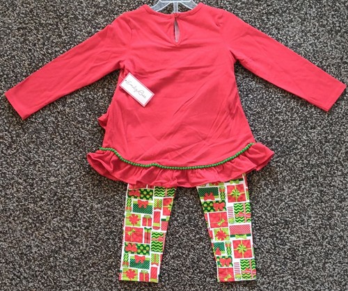 Emily Rose Girls' Tree Long Sleeve Christmas Holiday Skirt & Leggings 2 Pc Set - Picture 2 of 2
