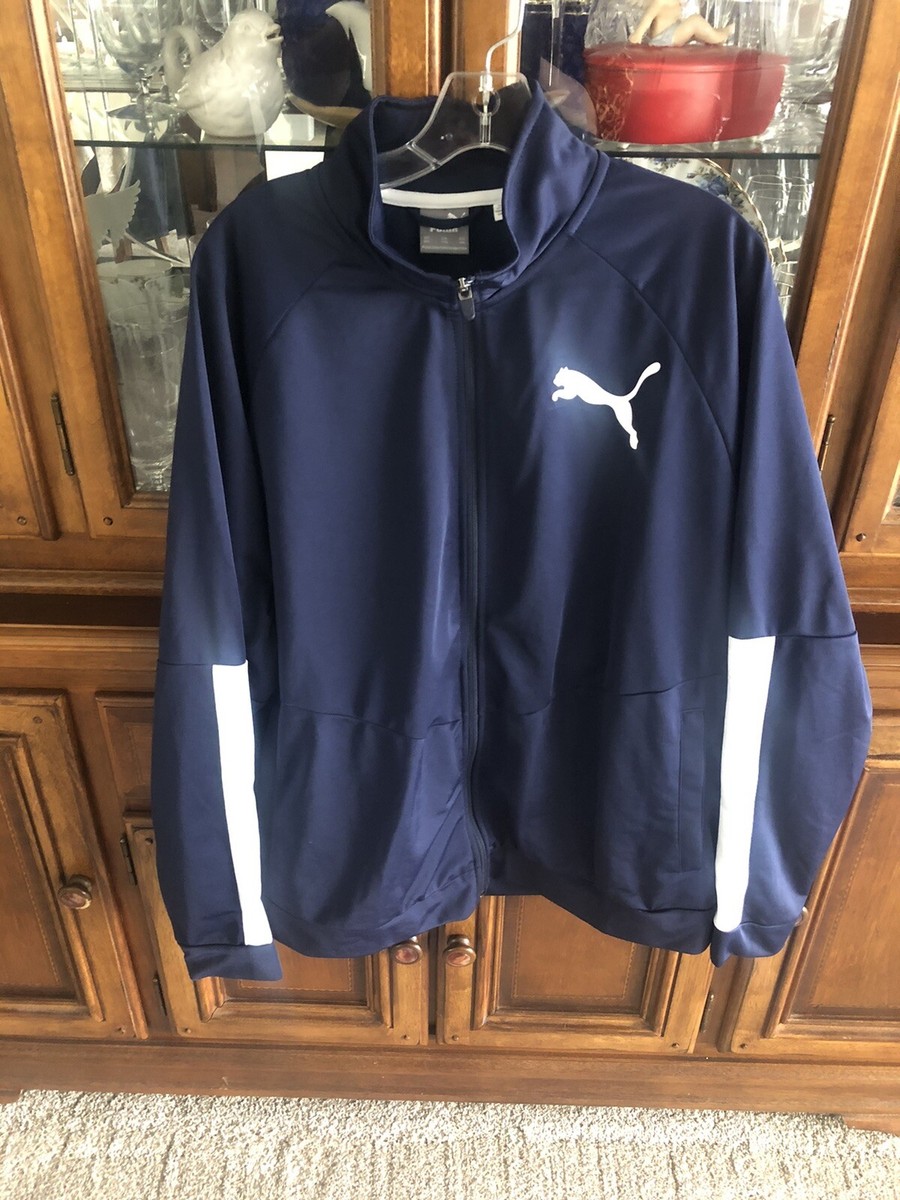 PUMA フルジップ ジャケット XXL Puma Jacket Mens XXL 2XL Navy Blue & White Full Zip Track