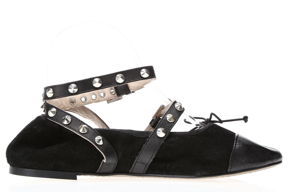 Topshop Primrose Womens Black Leather Studded Ankle Strap Ballet Flats Size 38 - Image 4 of 4