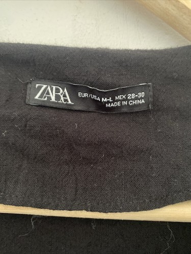 ZARA Black Cotton 3/4 Tie Front Dress Kaftan Beach Cover-up Size M - L - Picture 8 of 10