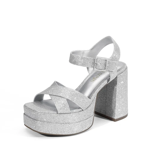 Women Heel Sandals Y2K Platform Chunky Block Ankle Strap Open Toe Party Sandals - Picture 23 of 30