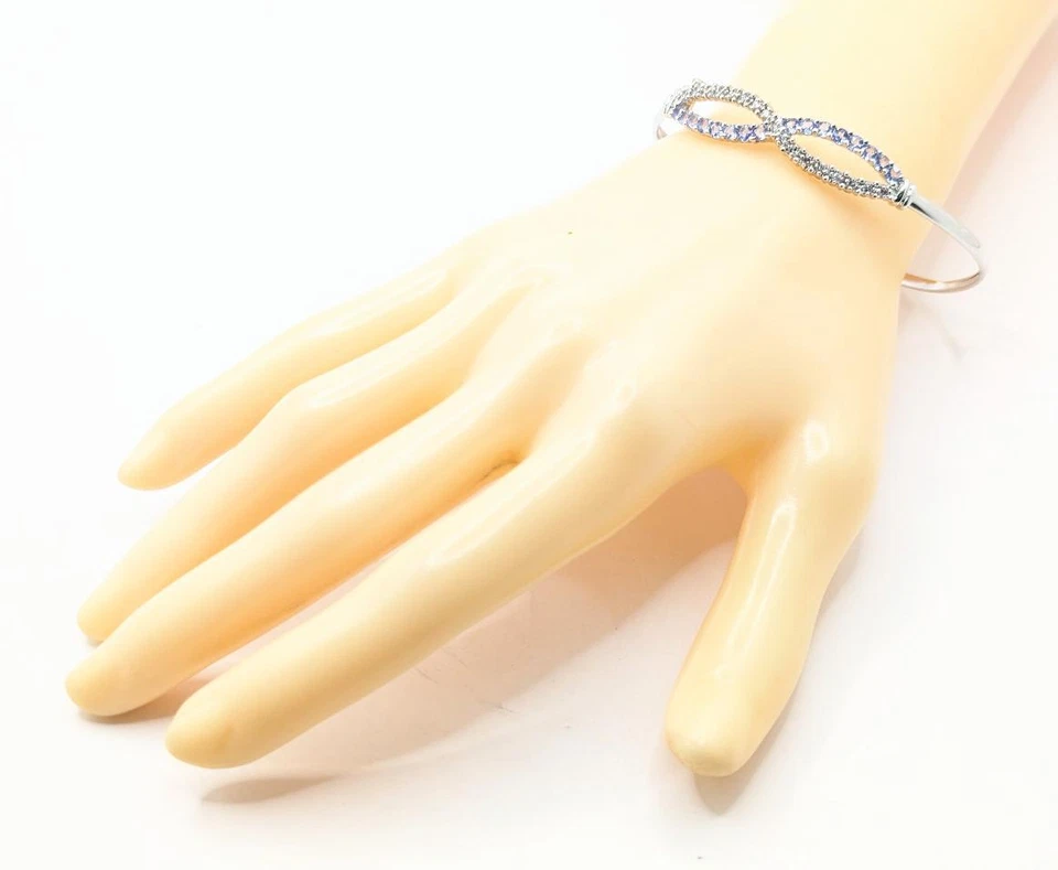 Brazalete 7" Oro Blanco 14K Diamante Piedra Púrpura Infinito Para Siempre Amor Eterno Foto 2 de 4