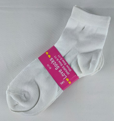 Love Socks Womens Ankle Socks 3 Pair Solid White Cotton Spandex Sport NWT $5 - Picture 3 of 7