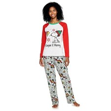 Womens Peanuts Snoopy Pajamas Set Shirt Pants XL Charlie Brown Christmas NWT NEW