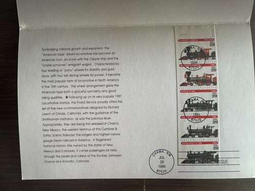 1994 Steam Locomotives Ceremonial Program & First Day of Issue Scott #2843-2847 - Picture 3 of 4