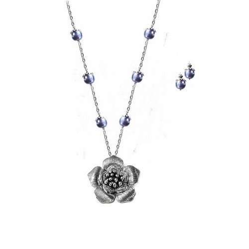 Colgante Flor Dije Collar Largo con Perlas, ELECCIÓN DE COLOR, Pendientes Opcionales - Imagen 7 de 21