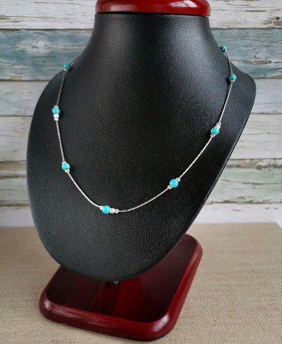 925 Sterling Silver Necklace blue TURQUOISE Birthstone Made in UK - Picture 4 of 8