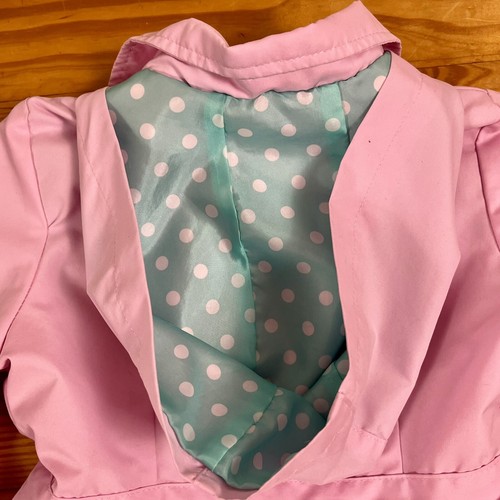 London Fog Girls Trench Coat Pink Sz M 5-6 Polka Dot Hooded Double Breast Ruffle - Picture 11 of 16