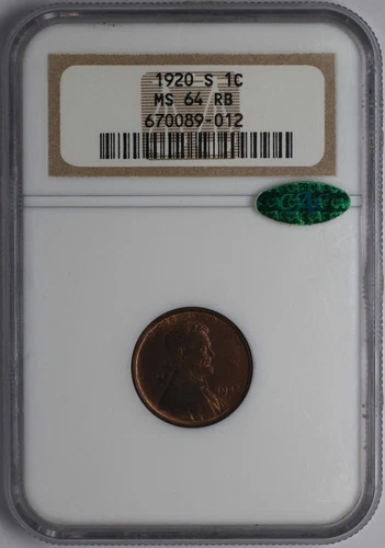 1920 S Lincoln Cent NGC MS 64 RB CAC