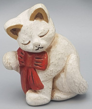 THUN statuina piccolo GATTO seduto con fiocco rosso altezza circa 10 cm adesivo buono
