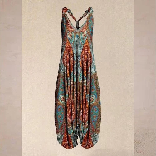 Mujeres Boho Floral Espalda Corredora Mono Damas Informal Suelto Pierna Ancha Pantalones Mameluco - Imagen 11 de 56
