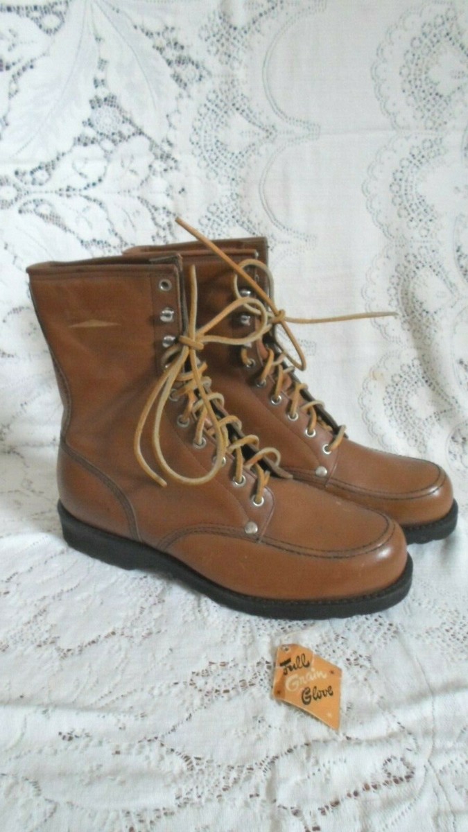 靴 Vintage leather work boots VINTAGE Full Grain Glove Leather Lace up WORK BOOTS New 9