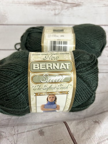 Lot of 2 Skeins Bernat Satin The Softest Touch Acrylic Yarn Dark Green Evergreen - Picture 6 of 9