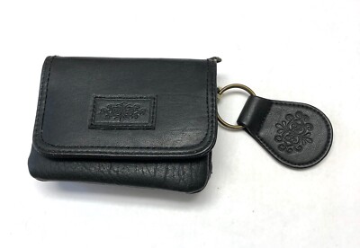 Womens Basic Black Wallet Small ID Carrier Coin Purse Key Fob