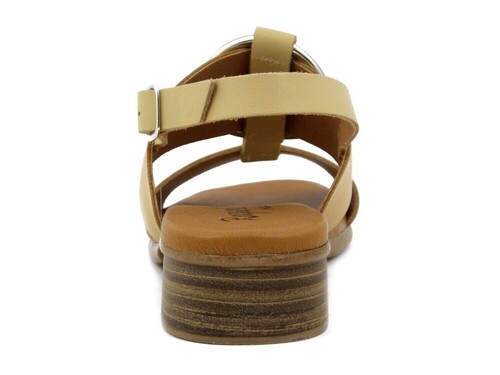 Sandali Donna in Morbida Pelle Beige Tacco Basso 3 cm RAQUEL PEREZ - Picture 4 of 5