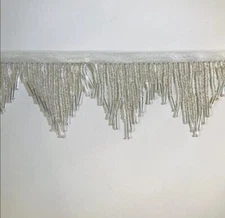 By Yard-3" SILVER Glass SEED and TUBE Bead CHEVRON Beaded Fringe Trim Variegated