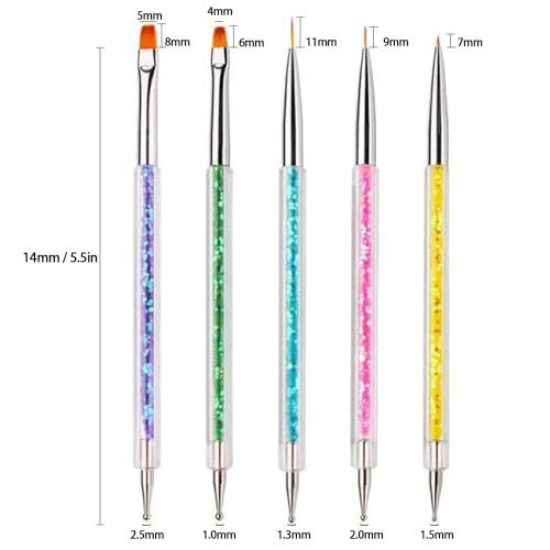 Nail Art Bürsten, 5 Stck. Doppelend Acryl Nagelbürste Nail Liner Flachbürsten - Bild 2 von 7