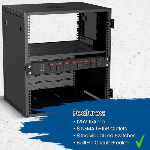 1U PDU Power Strip with 8 Outlets and Surge Protection - Ideal for Server Racks - Picture 5 of 9