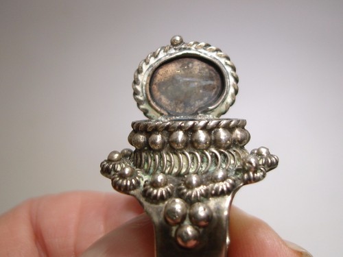 VINTAGE ESTATE TAXCO MEXICO STERLING golden sheen obsidian POISON RING SIGN NJD! - Picture 4 of 8