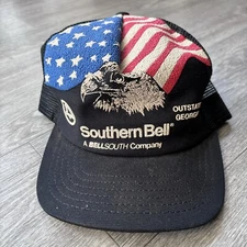 True Vintage Trucker Hat 80s American Flag Bald Eagle Southern Bell USA Snapback