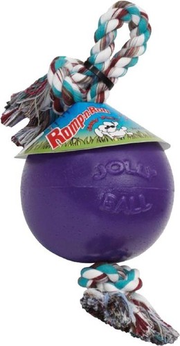 Jolly Pets Romp-n-Roll 6 inch Purple Rubber Ball with Rope for Dogs - Picture 5 of 7