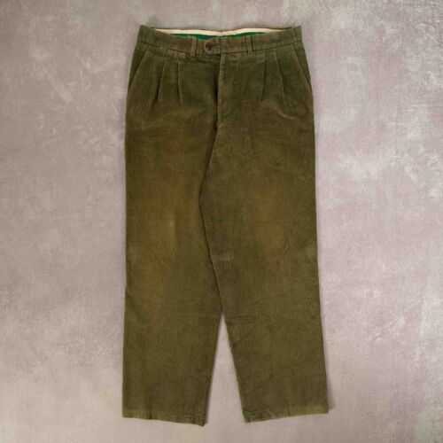 Vintage Pleated Jumbo Cord Trousers W34 L29 Men's Sage Green Corduroy