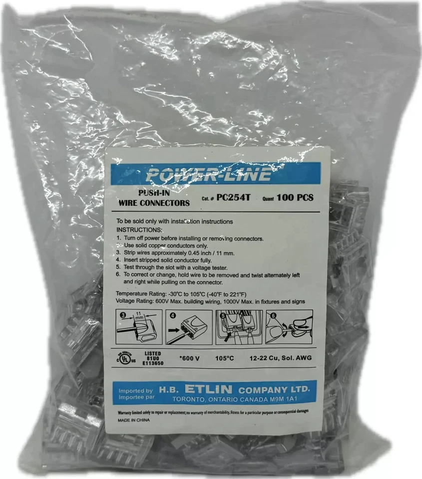 ETLIN-DANIELS PC254T 4 POLE PUSH IN WIRE CONNECTOR 12–22 AWG 600V CLEAR 100 PCS - Image 2 of 4