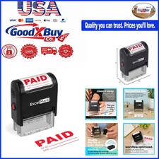 Self-Inking Rubber Stamp Paid with Check in Red Ink 9/16x1-1/2 Inch Rectangul...
