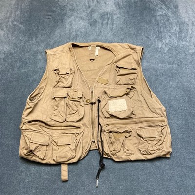 Ausable Fishing Vest Mens 2XL Beige Multiple Pockets Full Zip Utility Hiking