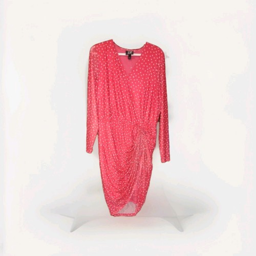 Women's Heathers Closet Drawstring Side Dress L Coral Polkadot Shee Nwot Dress - Picture 2 of 14