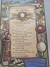 Ten Commandments of Golfing Plaque 14 x 9 Vintage 1996 Abbey Press Balls Tee Bag