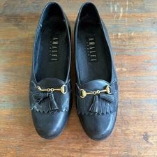 Made in Italy Women Horsebit Loafters SZ 7.5 Leather Tassle Black Preppy Classic