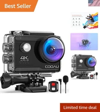COOAU 4K WiFi Action Camera External Mic Remote 40M Waterproof 20MP 2X Batteries
