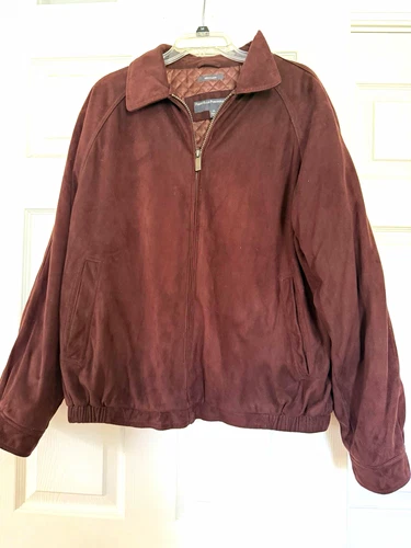 Perry Ellis Portfolio Microsuede Bomber Jacket Brown XL Quilted Lined Zip/Button video thumbnail