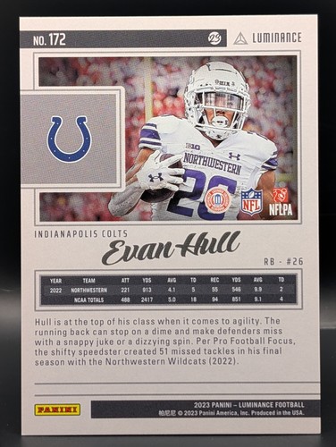 2023 Panini Luminance #172 Evan Hull Rookie Purple /175 - Indianapolis Colts - Picture 2 of 2