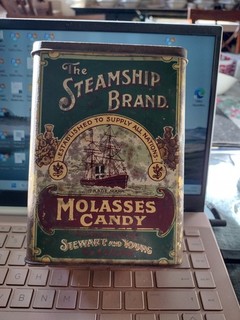 Vintage Steamship Molasses Candy tin 6 and half inches tall a bit scruffy