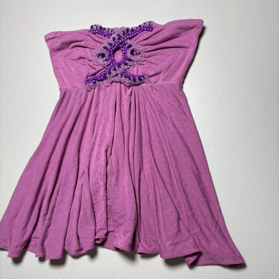 Top babydoll Y2K púrpura cielo sin tirantes con cuentas pequeño para mujer Foto 2 de 4