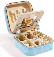 Travel Jewelry Box with Mirror, Velvet Mini Case for Women Girls, Small Portable